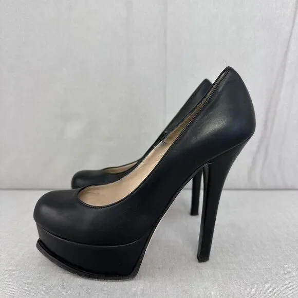 Fendi Decollete Nappa Nero Gold Logo Front Platform Pumps Women's EU Size 37.5 - Picture 5 of 10